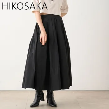 גבוה מותן קפלים התנופה הגדולה מלא חצאיות נשים יפן סגנון מוצק A-line Faldas Mujer 2023 סתיו פשוט כל התאמה לראשונה חצאית נשית